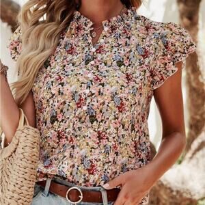 *NEW* Boho Floral Ruffle Cap Sleeve Top | Size XL